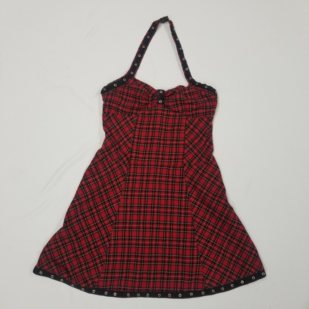 Tripp NYC dress halter top plaid lace grommet